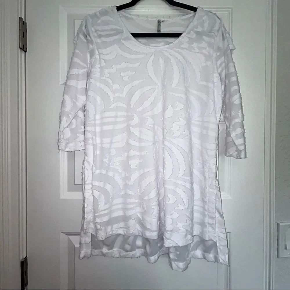 Lulu-B Burn Out 3/4 Length Sleeve Tunic Lagenlook Top